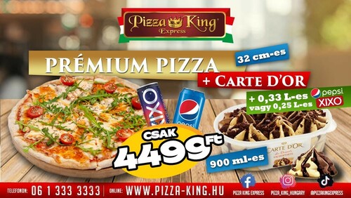 Pizza King 11 Éjszaka - 32cm prémium pizza jégkrémmel és üdítővel - Jégkrém menük - Online rendelés